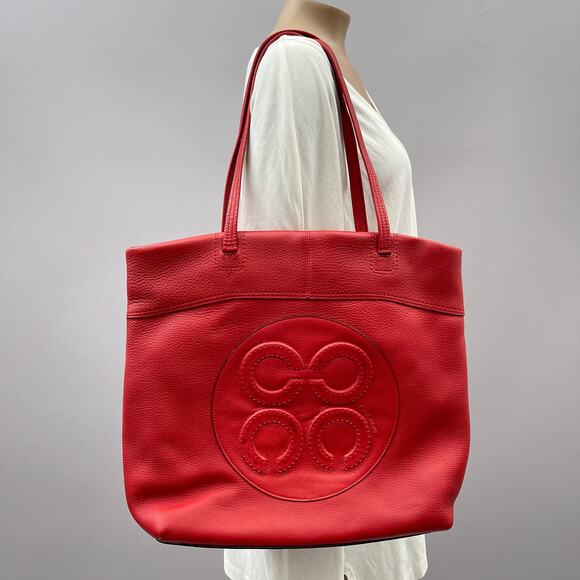 Coach Tote Purse Julia Op Art Perry Red Leather Handbag Large Logo READ Flaw - Picture 1 of 8
